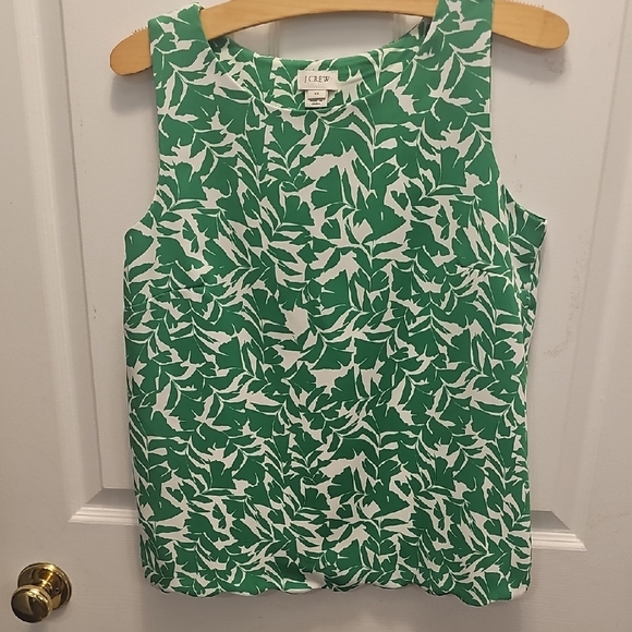 J. Crew Green and White Leaf Print Tank Top - Picture 1 of 4